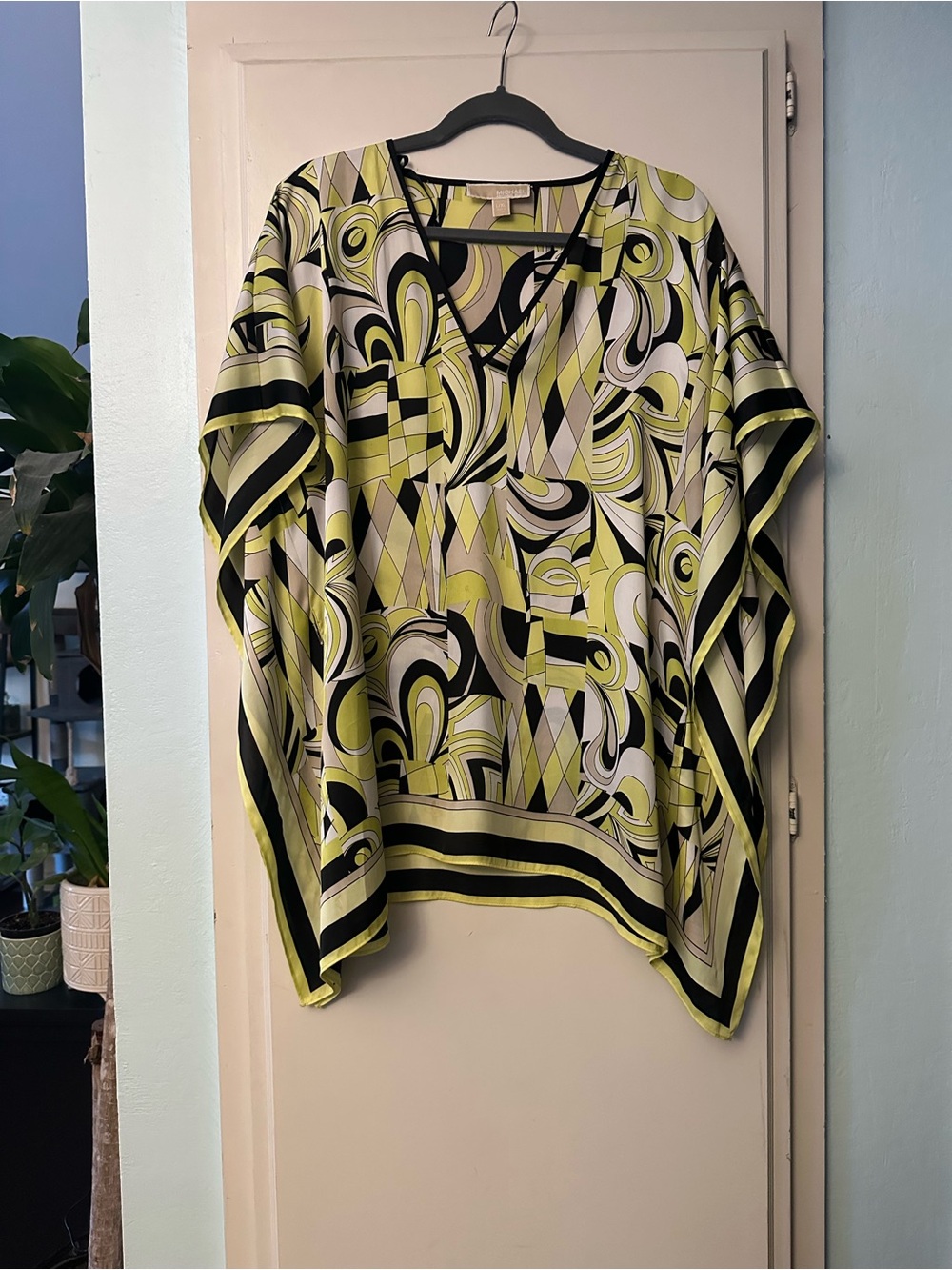 Michael Kors Black, Lime & White Geometric V-Neck Tunic